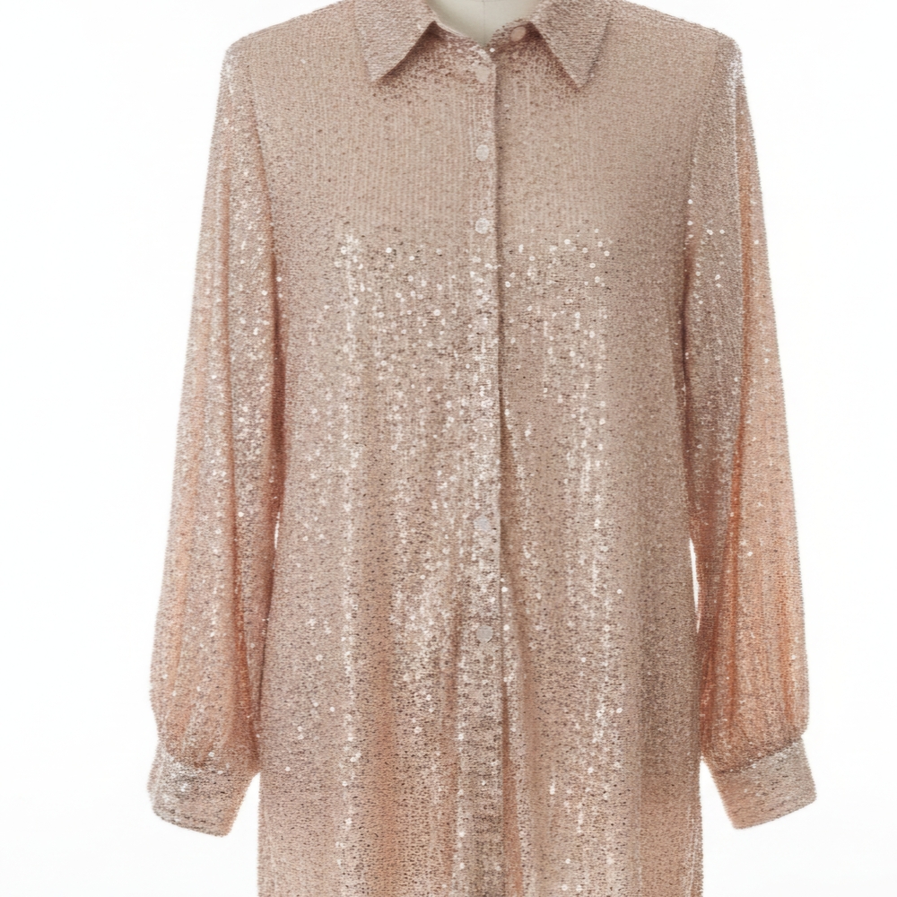(2) NWT Sequin Button-Up Blouse - Rose Gold
